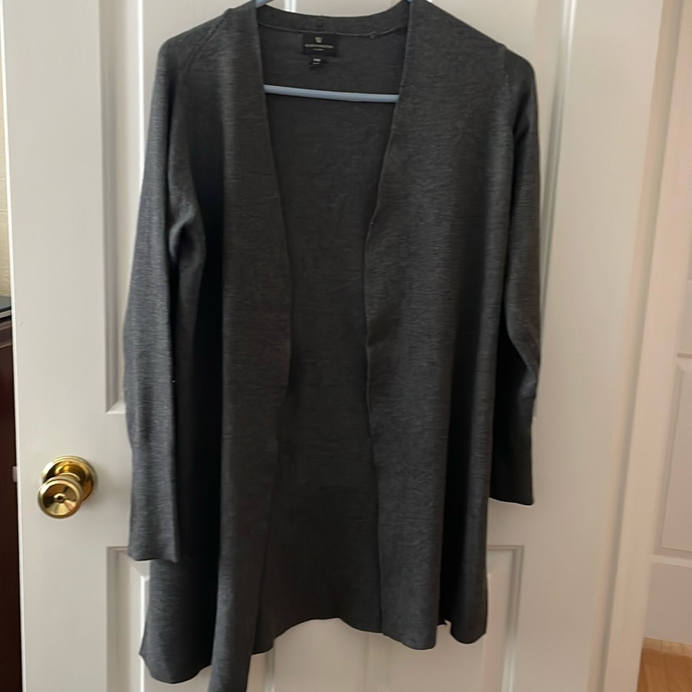 Worthington Petite long Cardigan. Dark gray. PS. Slits. Nice condition